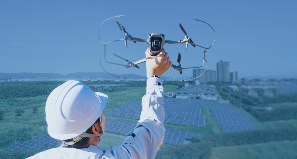 大規模太陽光発電システムにもドローン施工で効率UP！